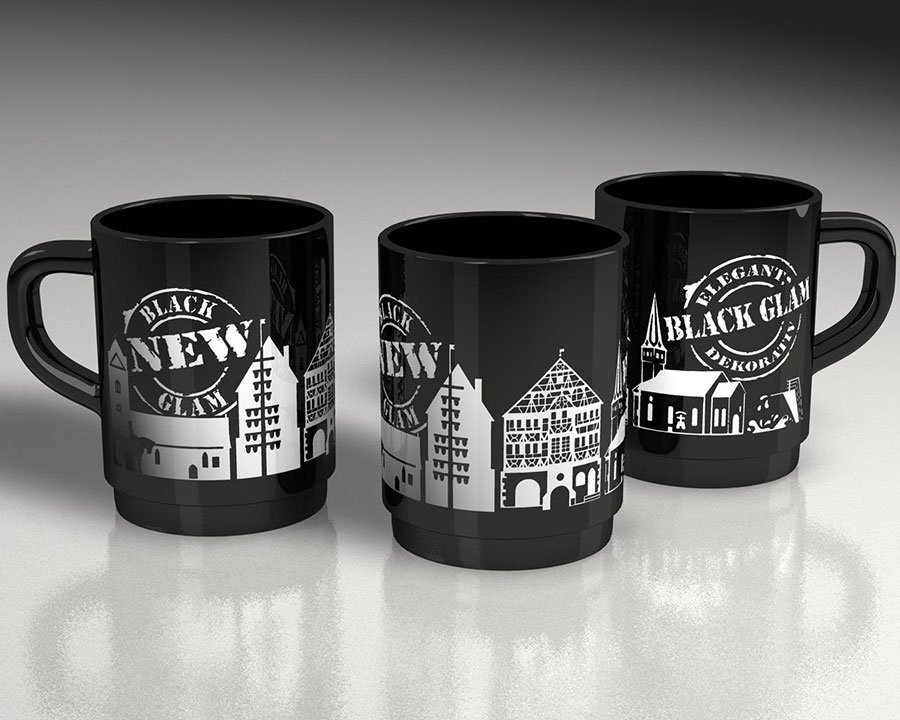 Henkelbecher Black Glam in Schwärz mit silbernem Aufdruck