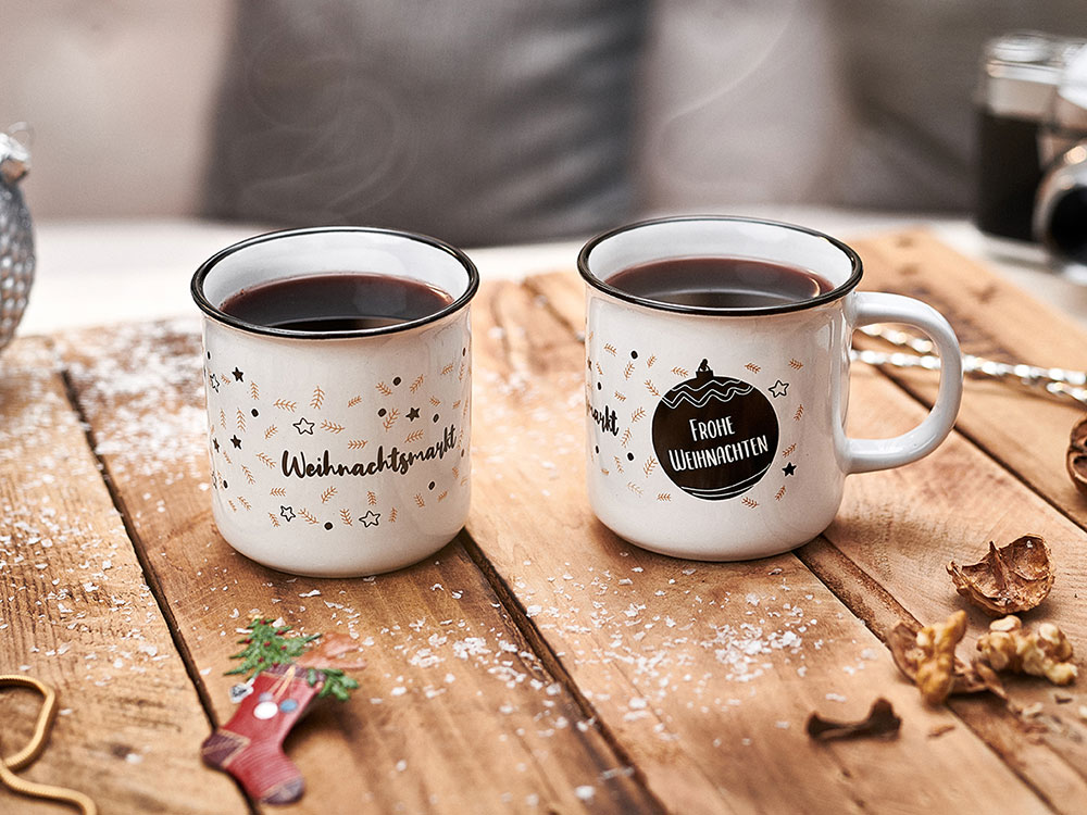 Tasse Vintage weiss mit schwarzem Rand