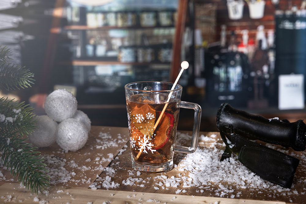 Dubbeglastässel mit Dekor Schneeflocken