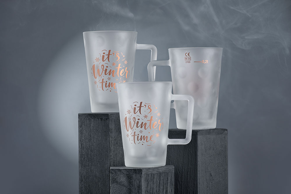 Dubbeglastässel mit Dekor It`s Winter Time